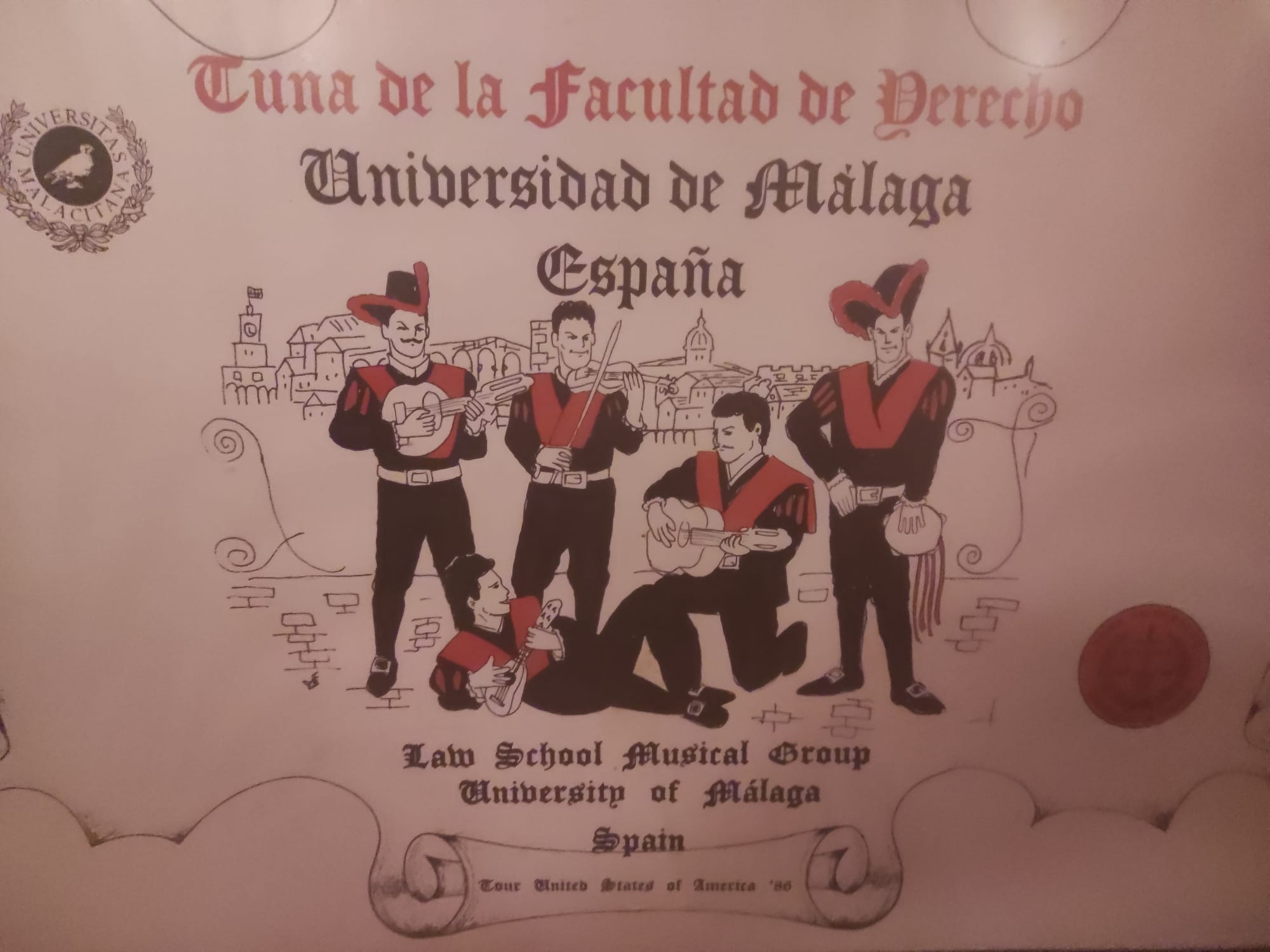 Recuerdo gráfico del viaje de la Tuna de Derecho de Málaga a Estados Unidos
